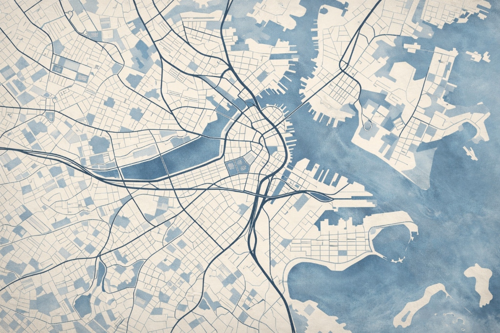 High-resolution artistic map of Boston